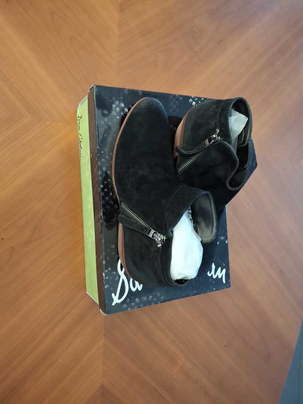 Sam Edelman Black Suede Wedge Ankle Booties with Side Zipper